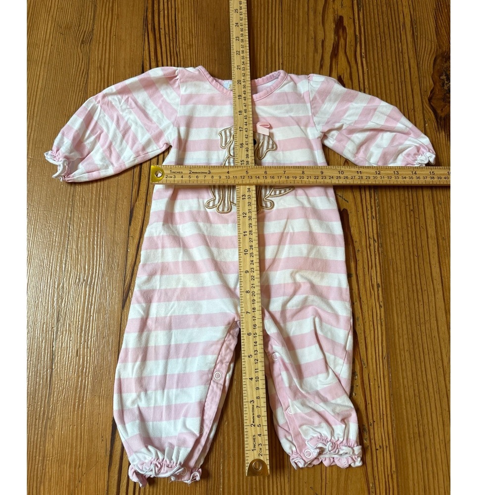 Busy Bees Smocked Romper Kids Pink Striped Puppy Dog Applique SIZE 12M - Picture 4 of 6